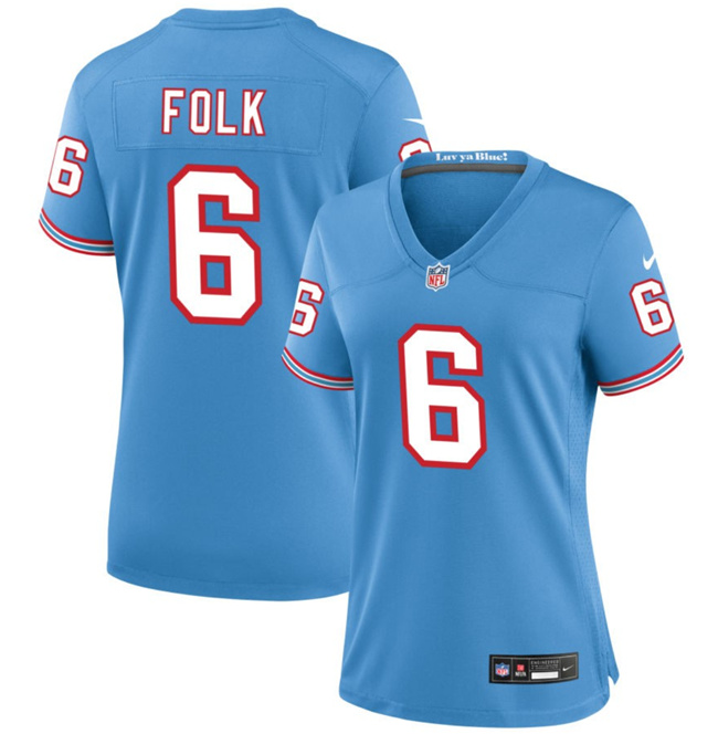 Women's Tennessee Titans #6 Nick Folk Light Blue Throwback Football Stitched Jersey(Run Small)